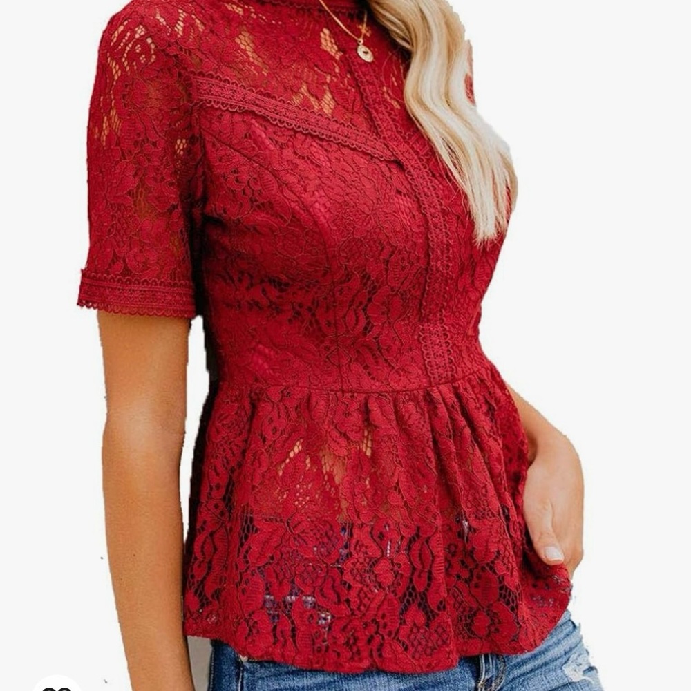 Red lace peplum top